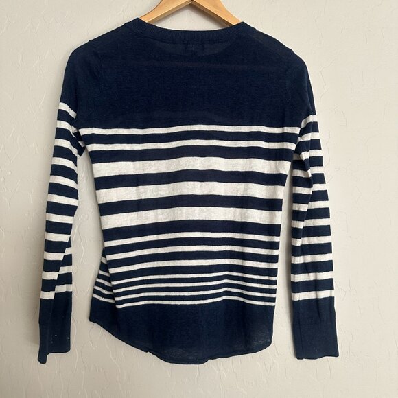 Splendid Linen Blend Lightweight Sweater Women's Size XS Navy Blue White Stripe - Picture 7 of 7